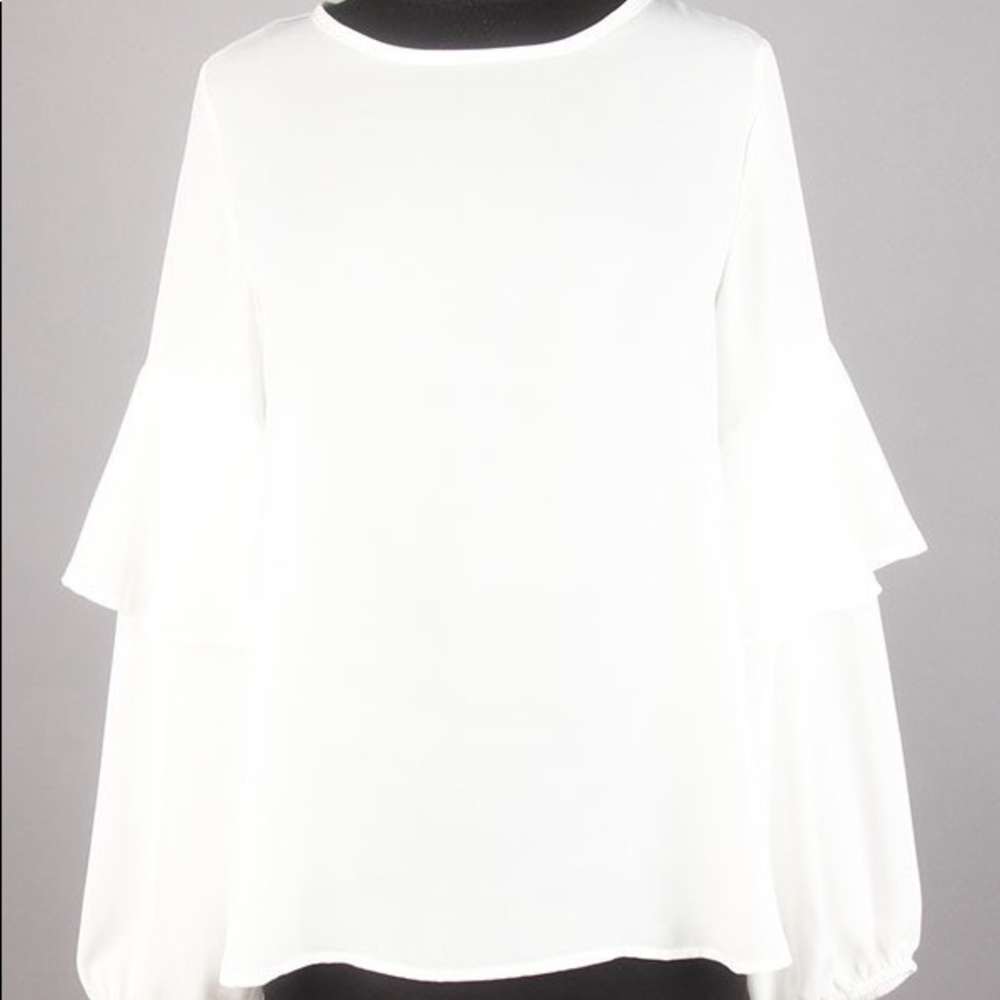White Sheer Blouse w/ Ruffled Sleeve